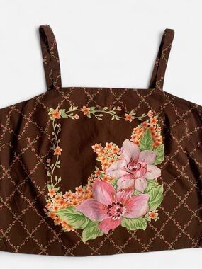 Vintage Gap Brown Cotton Floral Beaded Top